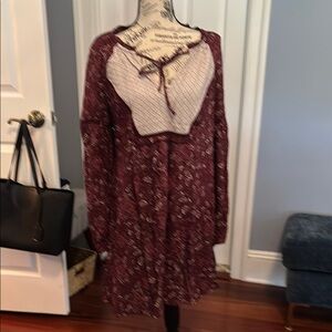 Hinge Burgundy Floral Long Sleeve Dress